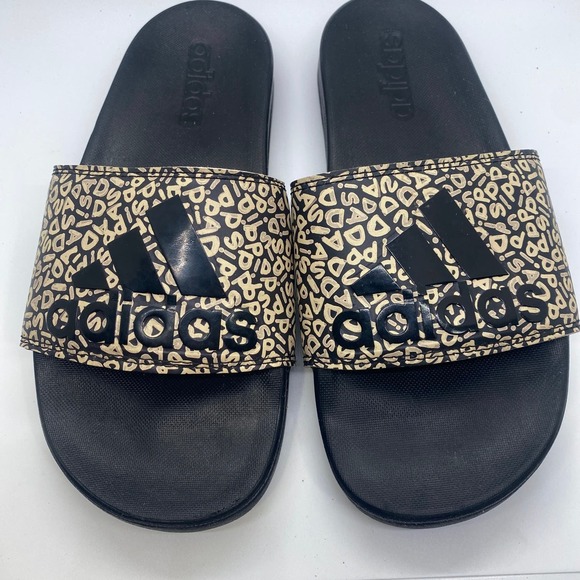 Adidas Adilette Comfort Slides black white unisex womens sz 6 - Picture 5 of 7